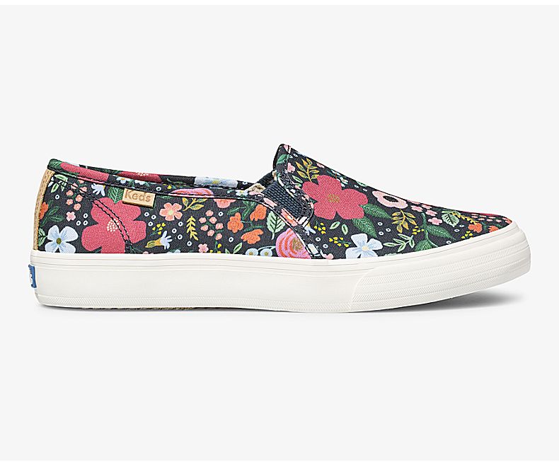 Keds Womens Navy Slip On Shoes - Keds X Rifle Paper Co Double Decker Wild Rose 429GLBZPX